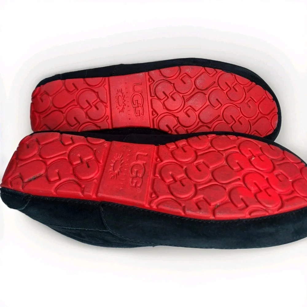 UGG Men's Ascot Slippers Indoor Outdoor Black Suede Slip On Shoes‎ Sherpa 10
